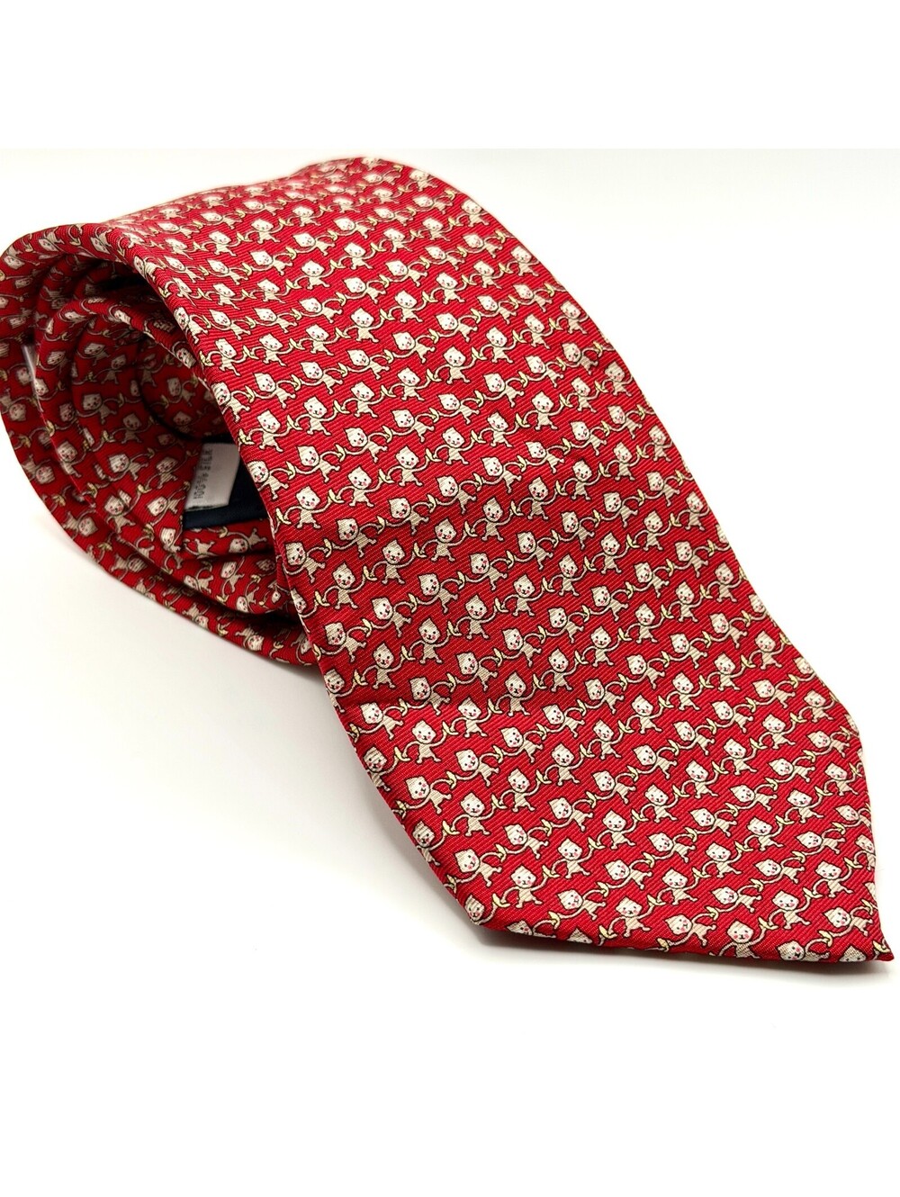 Pierre Cardin Red 100% Silk Monkey Banana Novelty Print Tie